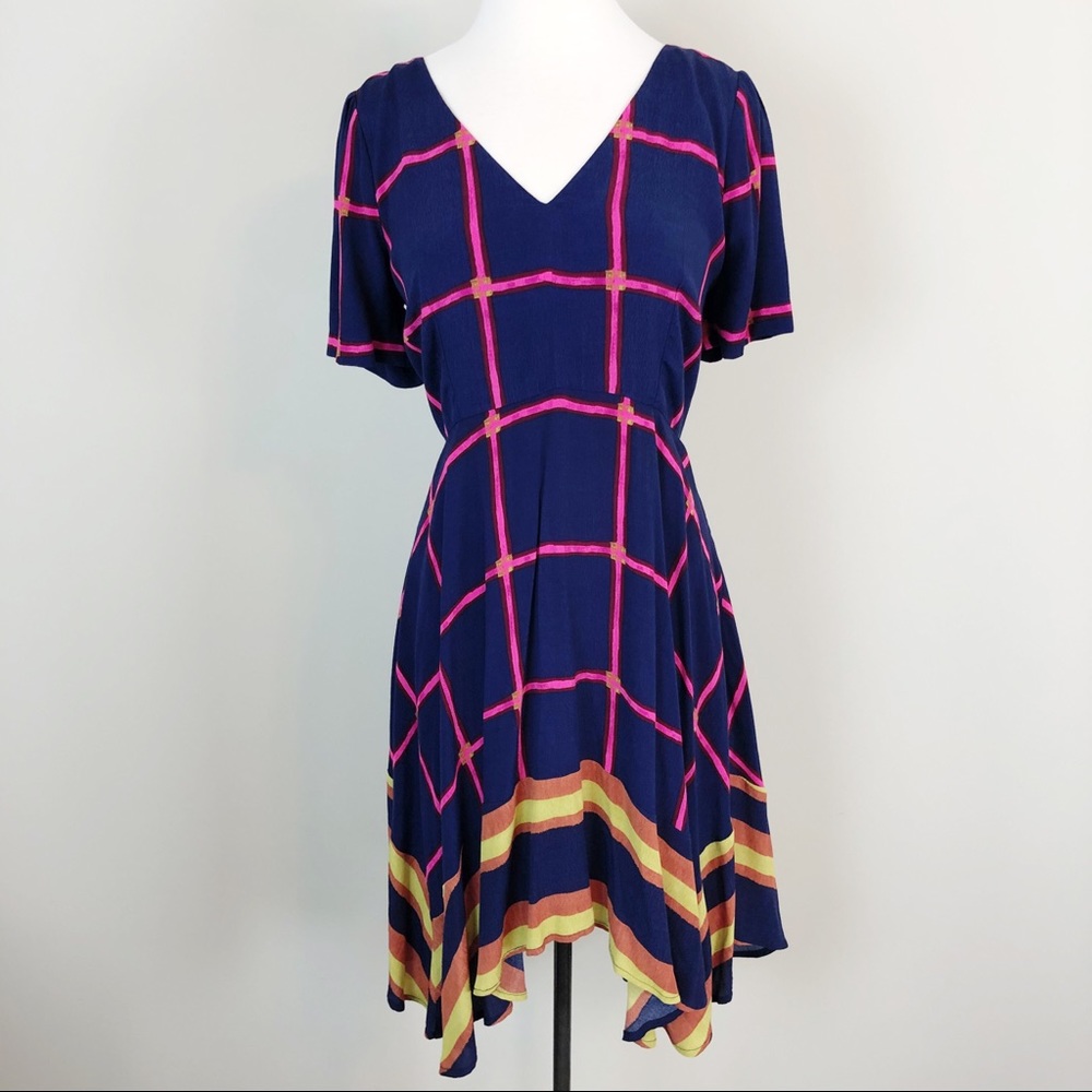 Anthro HD in Paris Grid Print Fit and Flare Midi